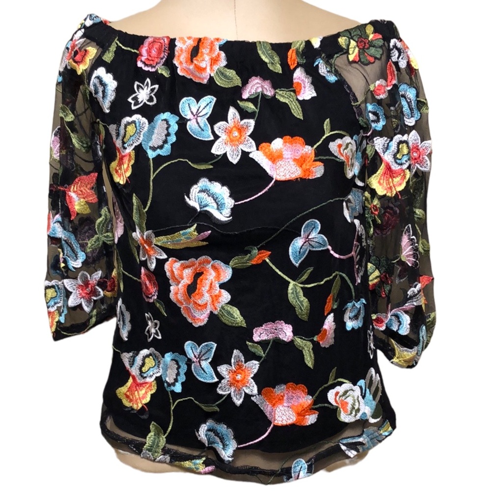 INC Black embroidered blouse